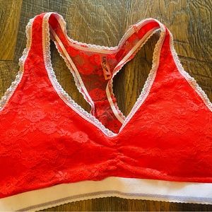 Red lace fabric bra size Medium